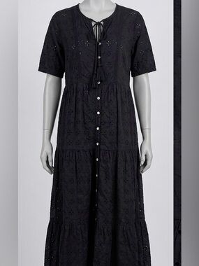 dRA Los Angeles Black Eyelet Tiered Midi Dress - Size XS